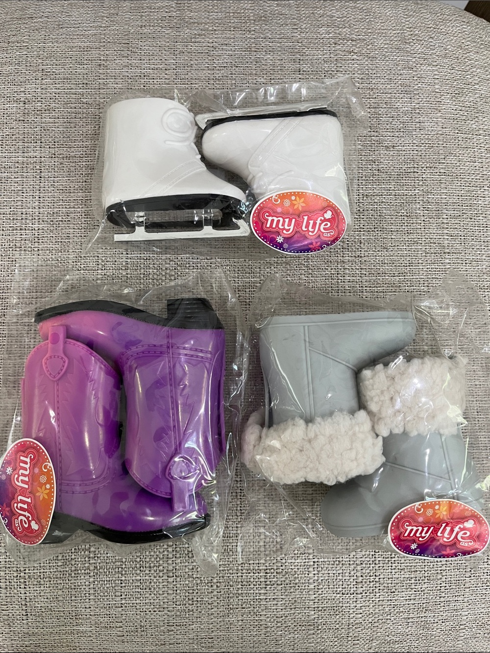 2014 My Life As - Winter Fur Boots, White Ice Skates, & Purple Cowboy Boots NIP
